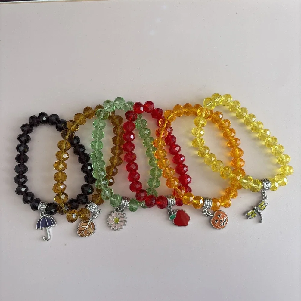 6 Pcs Crystal Beaded Stretch Bracelets Wholesale Mixed Lot Themed Fun